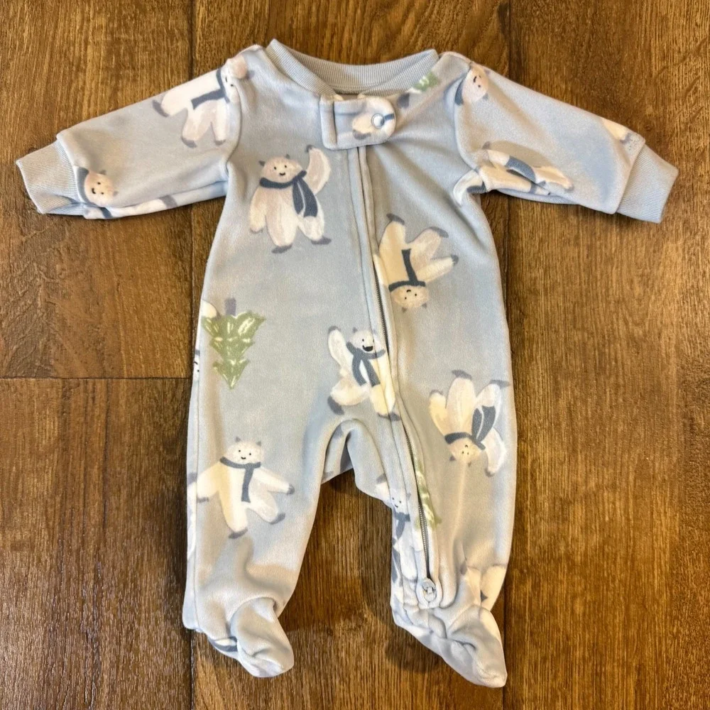 Carters Preemie Baby Boy Sleeper Sleep N Play Zippered Outfit Blue Yeti‎ Trees